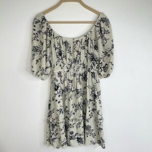 Nevena Rae Floral Milkmaid Mini Dress | Blue & Cream Cottagecore Coquette M